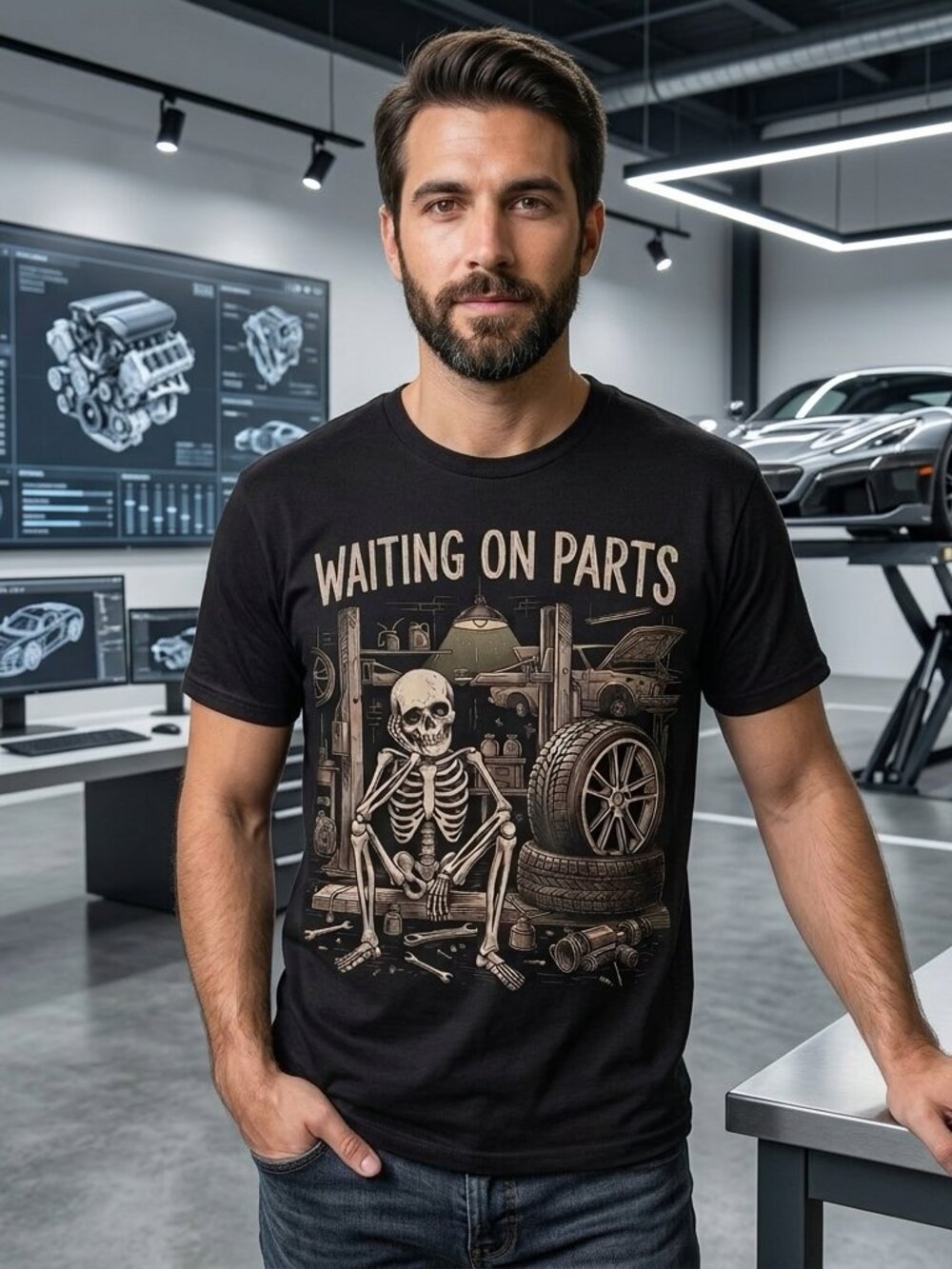 Waiting on Parts Graphic Tee • Vintage Mechanic Humor Shirt • Unisex Auto Street